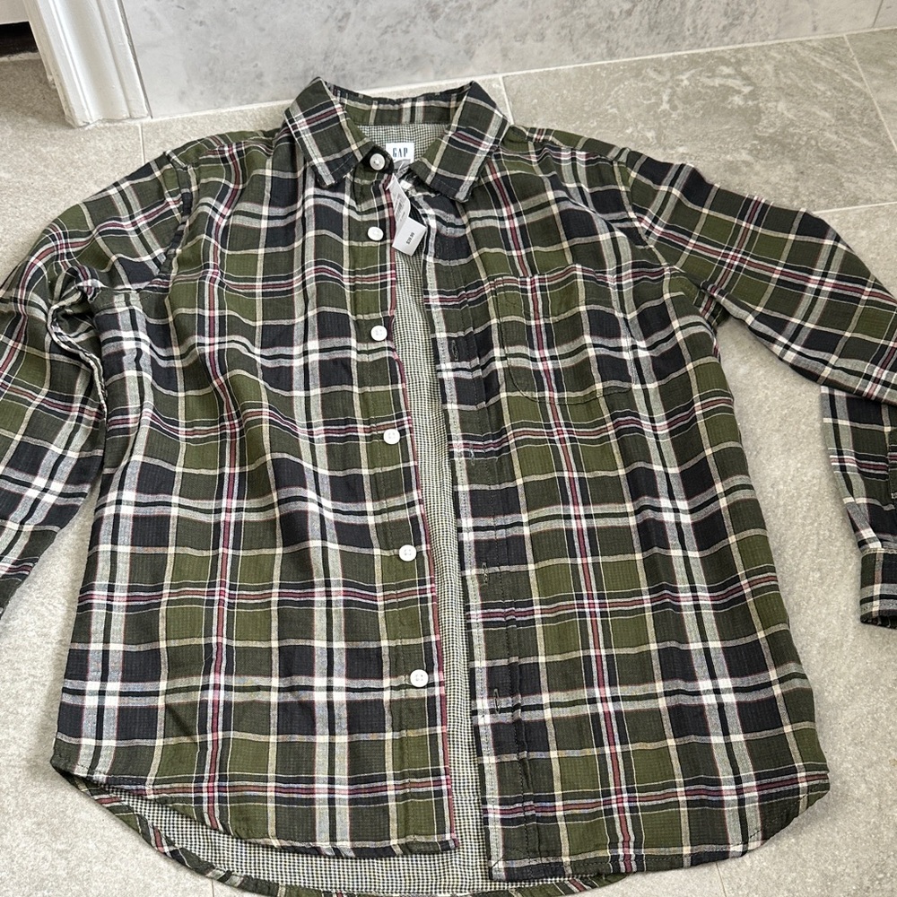 GAP kids size Large  Olive and Black Plaid Button-Down Shirt